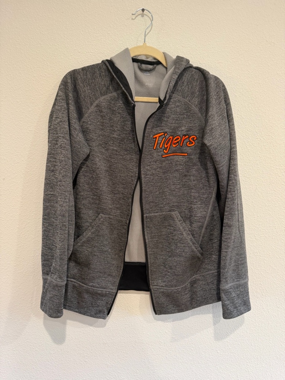 adidas Gray Zip-Up Hoodie with Orange "Tigers" Script